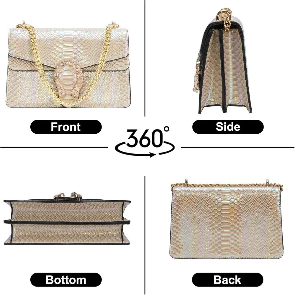 ⚡ Women's Rainbow Tan Snake Vegan Leather Print Casual Satchel Crossbody Handbag